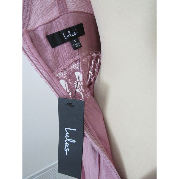 Lulus Better With You Mauve Purple Lace Puff Sleeve Mini Dress V-Neck Crochet S - Picture 9 of 12